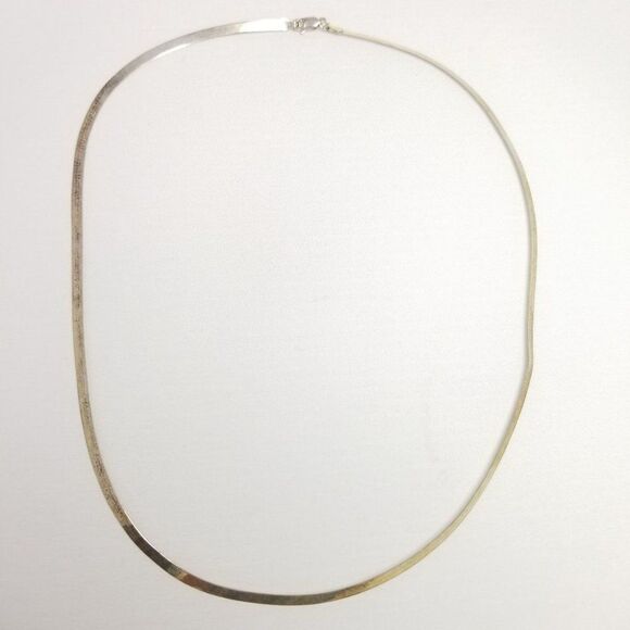 Vintage Sterling Silver Herringbone Flat Chain Necklace, Signed GLO, Estate - Picture 3 of 8